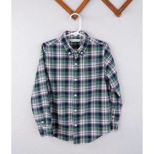 Janie and Jack Green & Blue Plaid Flannel Boys button down long sleeve shirt, 5